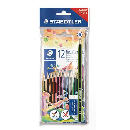 Lot de 12 crayons couleur - noris couleur + 1 gomme + 1 crayon gris offert - staedtler