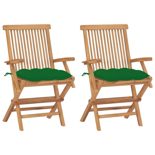 vidaXL Chaises de jardin avec coussins vert lot de 2 Bois teck massif