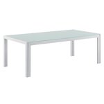 Salon de jardin ensemble de jardin table basse avec canapé et chaises extérieures métal verre polyester blanc 03_0003586