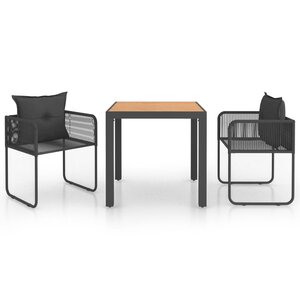 vidaXL Ensemble à manger de jardin 3Pièces PVC résine tressée noir marron