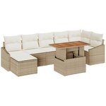 vidaXL Ensemble de jardin 8 pièces avec coussins beiges en poly rotin et acacia