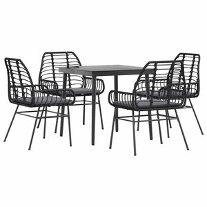 vidaXL Ensemble à manger de jardin et coussins 5 Pièces noir rotin verre