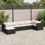 vidaXL Salon de jardin 7 Pièces avec coussins Noir Résine tressée