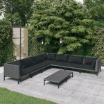 vidaXL Salon de jardin 8 Pièces avec coussins Résine tressée Gris foncé