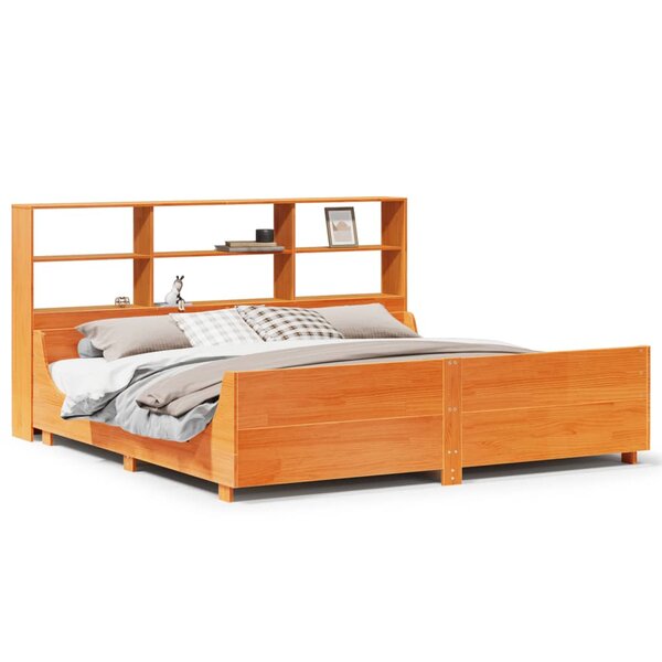 vidaXL Lit bibliothèque sans matelas cire marron 200x200cm bois massif
