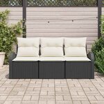 vidaXL Ensemble de canapé de jardin 3 Pièces Noir et blanc Poly rotin
