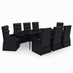vidaXL Ensemble à manger de jardin avec coussins 9 Pièces noir