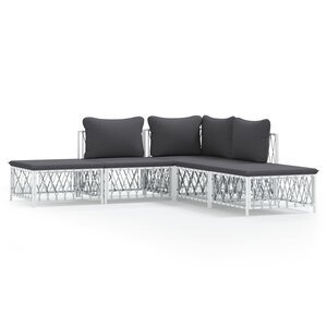 vidaXL Salon de jardin avec coussins 5 Pièces blanc acier