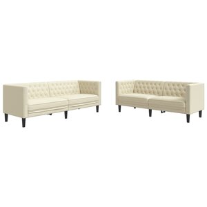 vidaXL Ensemble de canapé Chesterfield 2 Pièces crème similicuir
