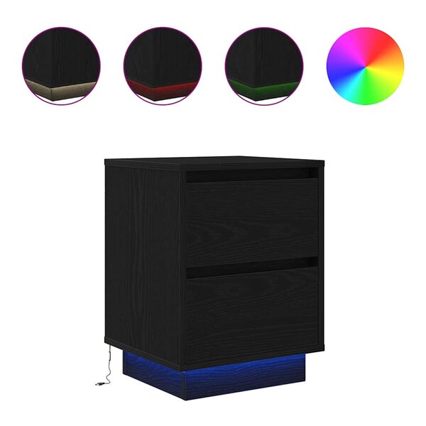 VidaXL Table de chevet avec lumières LED noir 38x34x50 cm
