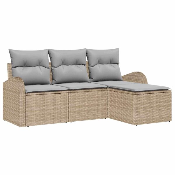 vidaXL Ensemble de canapé de jardin 4 Pièces Beige Poly rotin