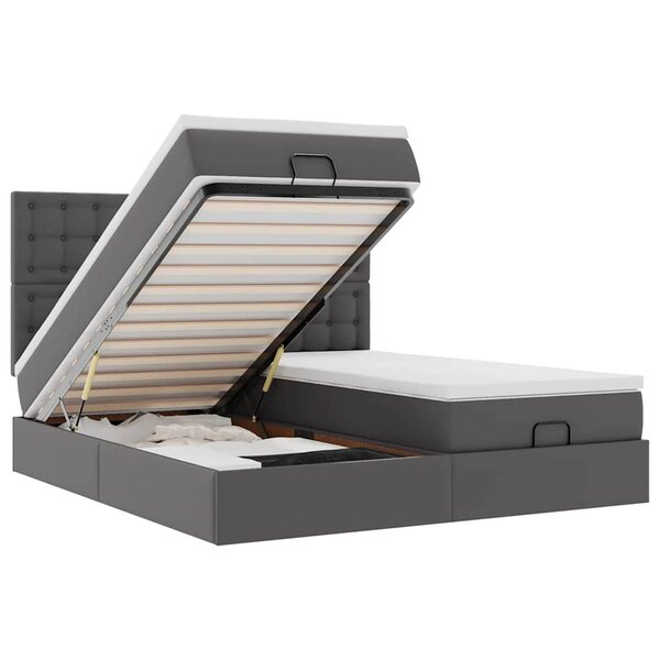vidaXL Lit ottoman avec matelas & LED Gris 180x200cm similicuir