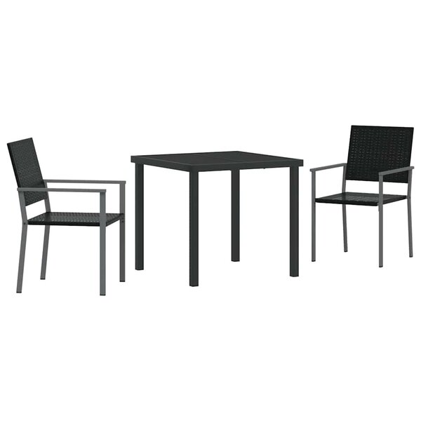 vidaXL Ensemble de salle à manger pour jardin 3 Pièces Noir Poly rotin