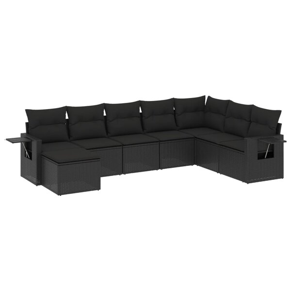vidaXL Salon de jardin 8 Pièces avec coussins noir résine tressée