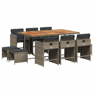 vidaXL Ensemble à manger de jardin 11Pièces avec coussins gris poly rotin