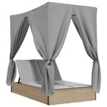 vidaXL Chaise longue double avec toit et rideaux beige résine tressée