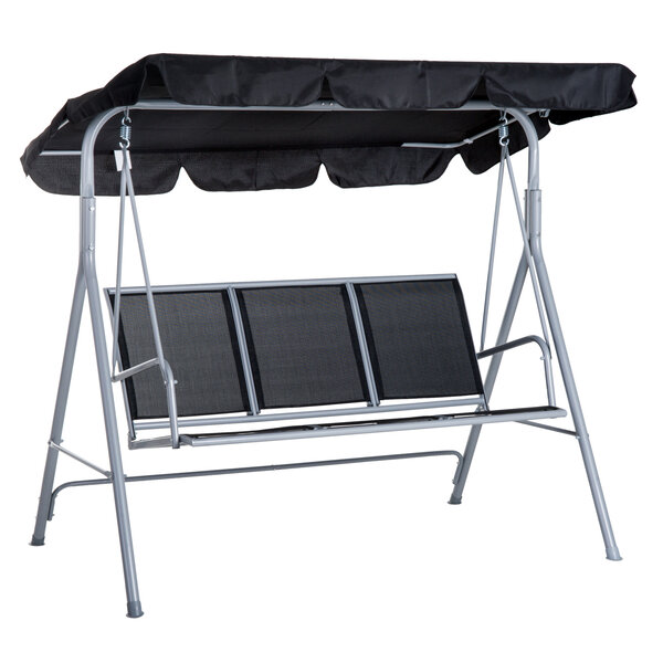 Balancelle de jardin 3 places grand confort toit imperméabilisé inclinaison réglable assise et dossier ergonomique 1,7L x 1,1l x 1,53H m acier textilène noir