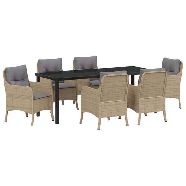 vidaXL Ensemble de salle à manger de jardin de 7 pièces avec coussins beige poly rattan