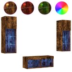 vidaXL Meuble TV muraux 4 Pièces avec lumières LED chêne fumé