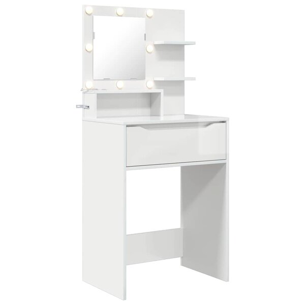 vidaXL Tables de maquillage pour chambre avec tiroir Blanc brillant