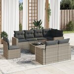 vidaXL Salon de jardin 9 Pièces avec coussins gris résine tressée