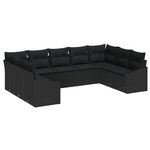 vidaXL Ensemble de salle à manger de jardin 9 pièces avec coussins en poly rattan noir