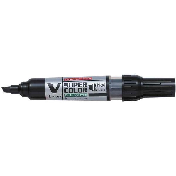 Marqueur Permanent Rechargeable V SUPER COLOR Begreen Pointe Biseautée Moyenne Noir x 10 PILOT