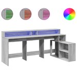 Bureau table poste de travail meuble d'ordinateur informatique étude et lumières LED sonoma 200 x 104 x 91 cm bois ingénierie gris 02_0023810