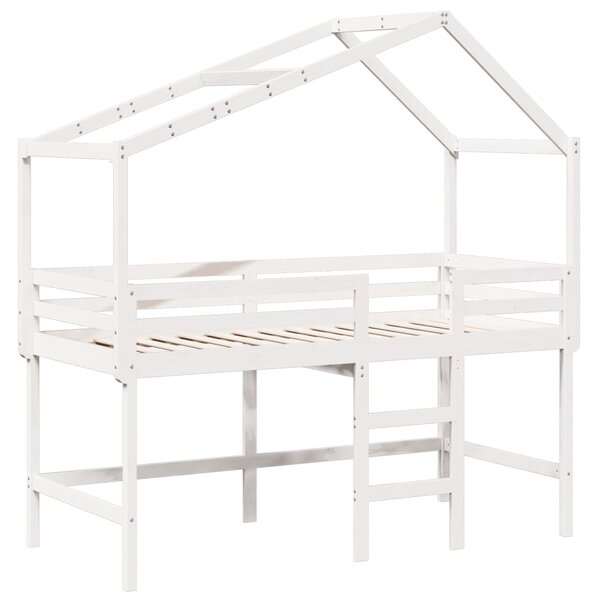 vidaXL Lit superposé et échelle et toit blanc 90x190cm bois pin massif
