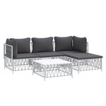 Salon de jardin meuble d'extérieur ensemble de mobilier avec coussins 5 pièces blanc acier 02_0018301