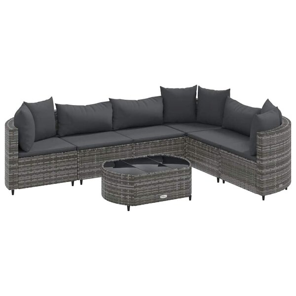 vidaXL Salon de jardin avec coussins 7 Pièces gris résine tressée