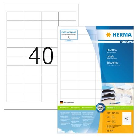 HERMA Étiquettes permanentes PREMIUM A4 48 5x25 4 mm 100 Feuilles