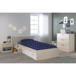 Lit enfant réversible + chevet + commode 3 tiroirs - 121 x 193 x Hauteur 67 cm.