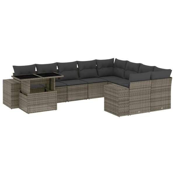 vidaXL Salon de jardin avec coussins 10 Pièces gris résine tressée