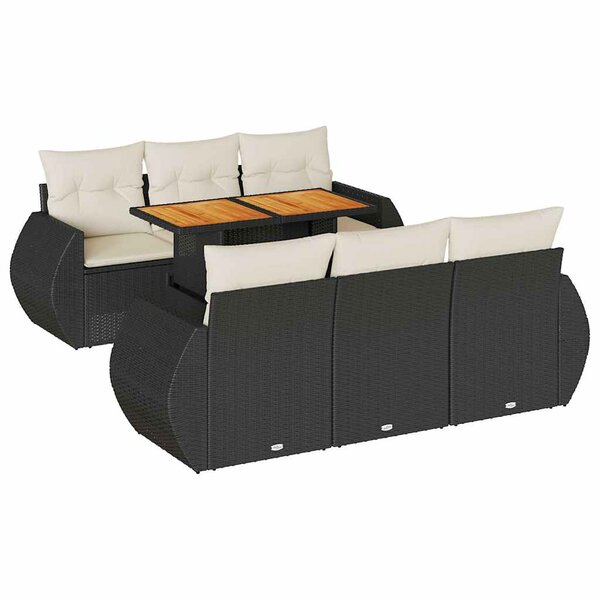 vidaXL Salon de jardin 7 Pièces avec coussins noir résine tressée