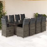 vidaXL Ensemble de bistro de jardin 11 Pièces coussins gris poly rotin