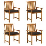 vidaXL Chaises de jardin avec coussins 4 Pièces Bois d'acacia massif