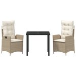 vidaXL Ensemble de Salle à Manger de Jardin 3 Pièces avec Coussins Beige Poly Rattan