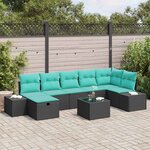 vidaXL Ensemble de canapé de jardin avec coussin 8 Pièces Noir polyrotin
