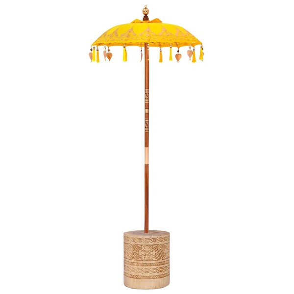 vidaXL Parasol avec Base Jaune et Marron 250 cm Coton et bois
