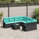 vidaXL Ensemble de canapé de jardin avec coussin 9 Pièces Noir polyrotin