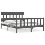 vidaXL Cadre de lit avec tête de lit gris King Size bois massif