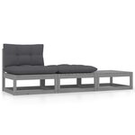 vidaXL Salon de jardin 3 Pièces avec coussins Gris Bois de pin massif
