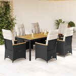 vidaXL Ensemble à manger de jardin coussins 7Pièces Noir Résine tressée