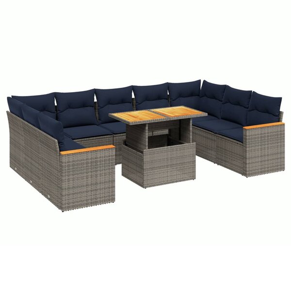 vidaXL Salon de jardin 10 Pièces avec coussins gris résine tressée