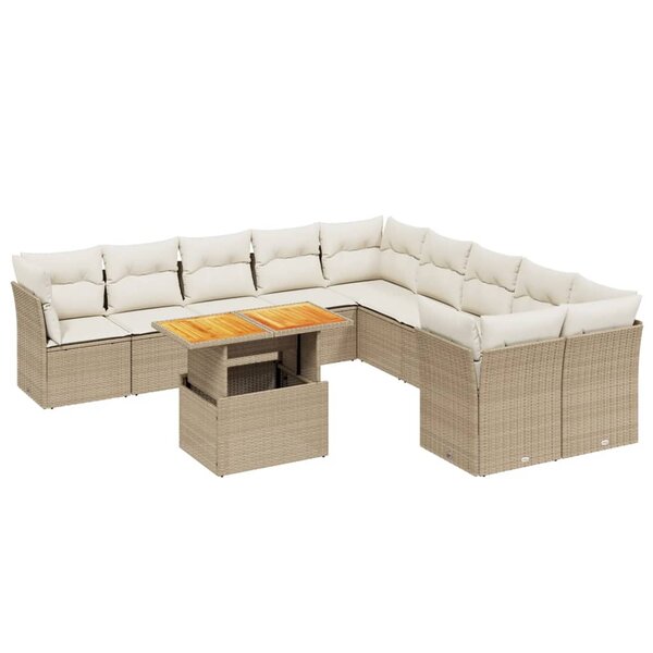 vidaXL Salon de jardin 11 Pièces avec coussins beige résine tressée