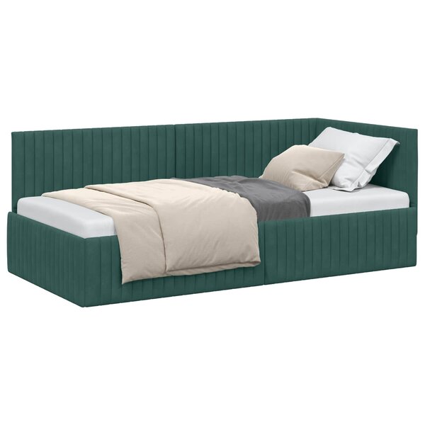 vidaXL Cadre de lit d'angle Vert foncé 90 cm x 190 cm Velours