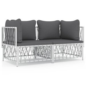 vidaXL Salon de jardin avec coussins 2 Pièces blanc acier