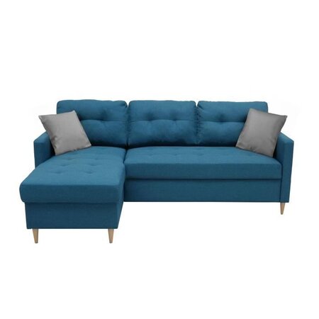 Canapé d'angle fixe réversible FALSLEV- Tissu bleu - L 215 x P 145 x H 93 cm
