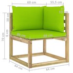 vidaXL Canapé d'angle de jardin avec coussins Bois imprégné de vert